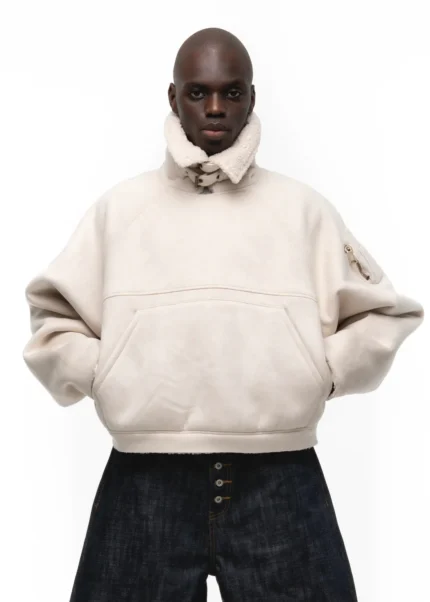 NO FAITH STUDIOS HEAVY FLIGHT SHEARLING HOODIE WHITE