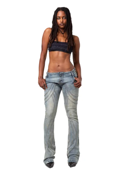 NO FAITH STUDIOS LOW WAISTED DENIM VINTAGE USED BLUE