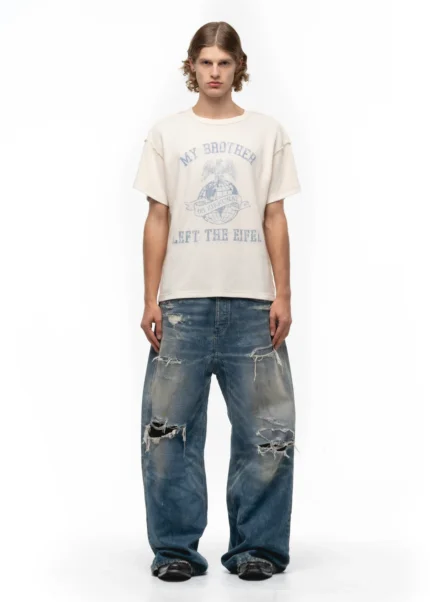 NO FAITH STUDIOS EIFEL SUNFADE WAFFLE COTTON T-SHIRT WHITE