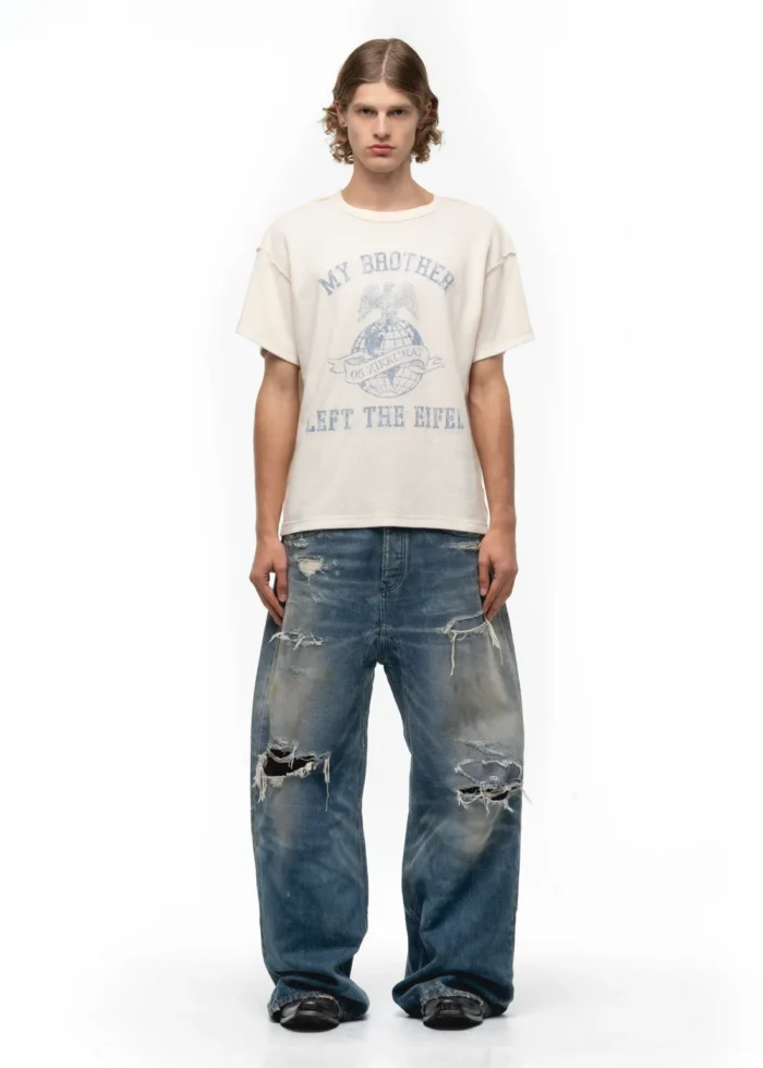 NO FAITH STUDIOS EIFEL SUNFADE WAFFLE COTTON T-SHIRT WHITE