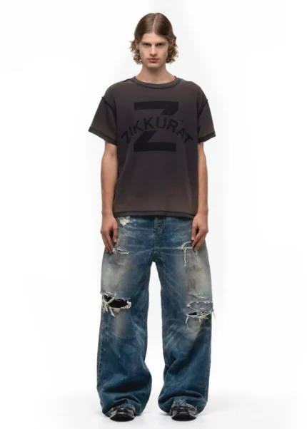 NO FAITH STUDIOS ZIKKURAT SUNFADE WAFFLE COTTON T-SHIRT