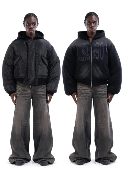 NO FAITH STUDIOS REVERSIBLE HOOD BOMBER JACKET BLACK