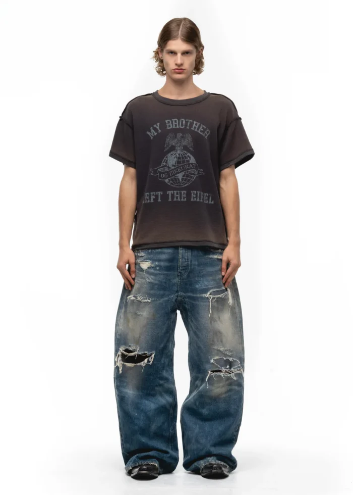 NO FAITH STUDIOS EIFEL SUNFADE WAFFLE COTTON T-SHIRT