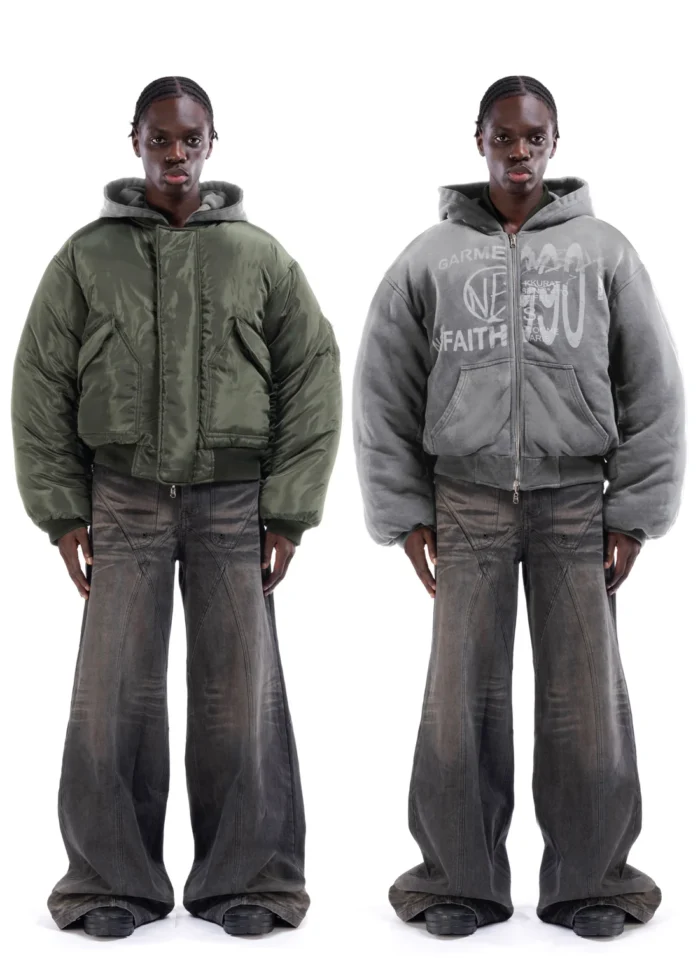 NO FAITH STUDIOS REVERSIBLE HOOD BOMBER JACKET GREEN
